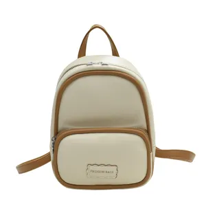 Chic contrast color mini backpack for women stylish leather small rucksack casual bag