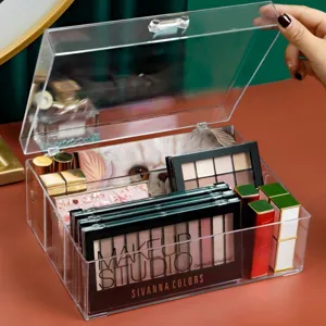 Klarer Acryl Make-up Organizer Mit Deckel 6-Fächer Kosmetik Aufbewahrungsbox Desktop Staubdichter Behälter Für Schlafzimmer Badezimmer