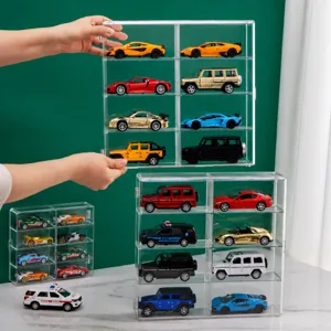 Vitrina de Exhibición de Modelo de Coche de Juguete de Acrílico Transparente Caja de Almacenamiento Multi-Rejilla A Prueba de Polvo