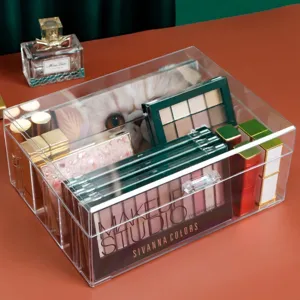 Klare Acryl Make-up Organizer Box mit Deckel für Lidschatten Lippenstift Aufbewahrung.