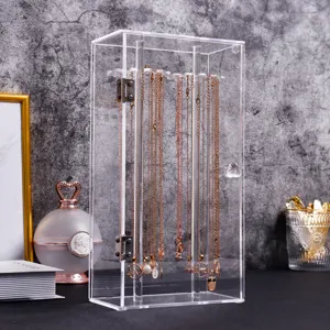 Klares Acryl Rotierende Halskette Aufbewahrungsbox Display Ständer Mit 24 Haken Staubdichter Organizer Für Schmuck Armbänder Ohrringe