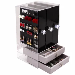 Boite organisateur de bijoux en acrylique transparent avec tiroirs en velours.