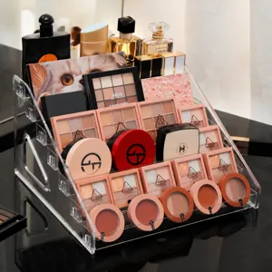 Organizador Cosmético de Plástico Transparente Caja de Almacenamiento de Maquillaje Escalonada Multicapa para Paleta de Sombras de Ojos Lápiz Labial