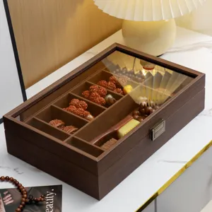 Boîte de rangement en bois avec couvercle en verre pour bracelets, présentoir anti-poussière.