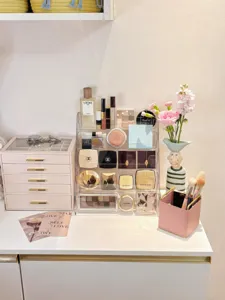 Clear acrylic tiered makeup organizer desktop cosmetic storage box for lipstick eyeshadow palette