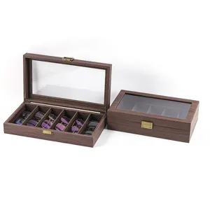 Caja de Almacenamiento de Gafas de Cuero Veta de Madera Organizador Con Tapa Transparente Vitrina de Gafas Soporte para Gafas de Sol