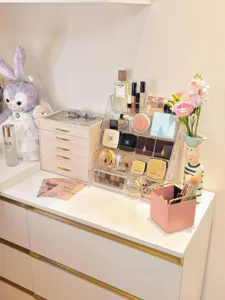Clear Acrylic Makeup Organizer Tiered Cosmetics Storage Box Desktop Display Stand