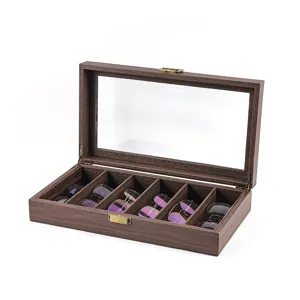 Caja de almacenamiento de gafas de madera con tapa de cristal, vitrina de gafas sol.