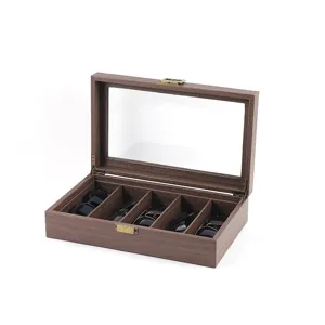 Caja de almacenamiento para gafas de sol de madera con tapa de vidrio, organizador hogar.