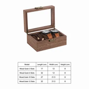 Wooden watch box display storage case with glass top and lock, multi-size organizer for jewelry.
