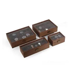 Wooden watch display storage box with glass lid for men and women collection organizer