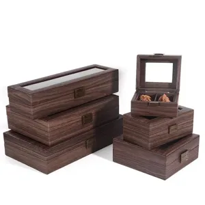 Set scatola portaoggetti in legno con coperchio trasparente chiusura vintage varie taglie.