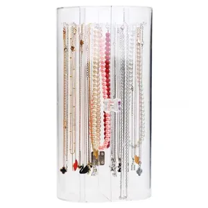 Transparent acrylic rotating necklace organizer dustproof jewelry display stand for bracelets
