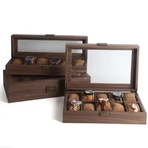 Holz Uhrenbox mit Glasdeckel Uhrenkasten Schmuckaufbewahrung Uhrenetui Vitrine Box