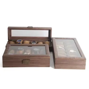 Uhrenbox aus Holz mit Glasdeckel, Holzmaserung Display-Vitrine fur Uhren und Schmuck Aufbewahrung.