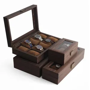 Holz Uhrenkasten Aufbewahrungsbox Display mit Glasdeckel und weichen Samtkissen Ständer