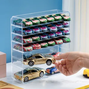 Caja de Almacenamiento de Coche de Juguete de Plástico Transparente Organizador de Estante de Exhibición Multicapa para Mini Coches