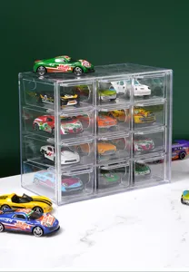 Scatola di immagazzinaggio trasparente per auto, vetrina a cassetti scala 1:64.