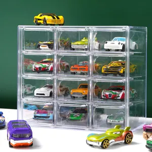 Vetrina Espositore per Auto Giocattolo in Acrilico Trasparente a 12 Scomparti Scatola Portaoggetti a Cassetti per Collezionabili in Miniatura 1:64
