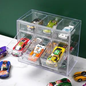 Scatola di immagazzinaggio trasparente in acrilico per modellini di auto da corsa 1:64.