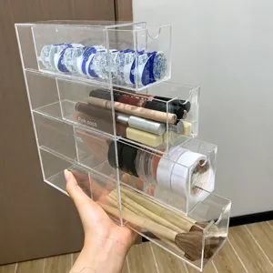 Scatola di Immagazzinaggio da Tavolo in Acrilico Trasparente Organizer Per Cassetti Multistrato Per Rossetto Cosmetici Pennelli Per Trucco Cancelleria Per Ufficio