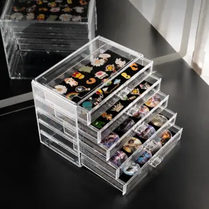 Transparent Acrylic Badge Storage Box Multi Layer Drawer Type Dustproof Brooch Medal Display Case Jewelry Organizer Box