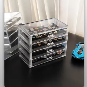Clear acrylic badge storage box multi-layer drawer organizer for brooches and medals main view.