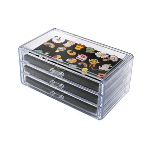 Clear acrylic brooch display box, multi-tier transparent jewelry organizer storage.