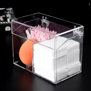 Transparent Acrylic Cotton Swab Storage Box Dustproof Makeup Organizer Container With Lid Desktop Cosmetic Holder