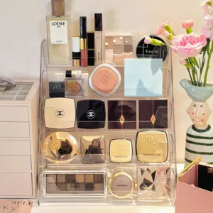 Clear Acrylic Multi-Tier Cosmetic Organizer Desktop Makeup Display Stand for Lipstick and Palette Storage