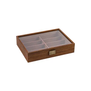 Wooden 8-Grid Sunglasses Storage Box Display Case with Clear Lid and Vintage Metal Lock