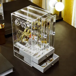 Boite organisateur de bijoux en acrylique transparent présentoir de rangement de bureau
