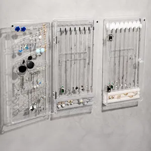 Organisateur de Bijoux Mural en Acrylique Transparent Boîte de Rangement Anti-Poussière pour Boucles d'Oreilles Colliers Bagues Vitrine