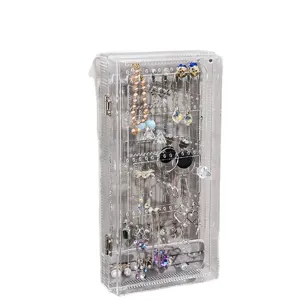 Boite de rangement bijoux acrylique transparente murale anti poussiere boucles d'oreilles