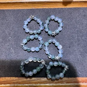 Natural Moss Agate Beaded Rings with Silver Star Charms DIY Fashion Jewelry Set