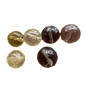 Perles sculptées de pièces en quartz fumé naturel pour fabrication de bracelets DIY 6 pcs.