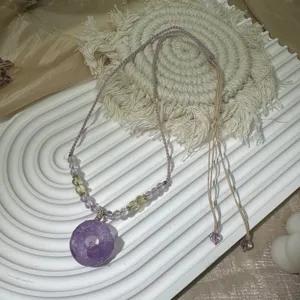 Natural Amethyst Safety Buckle Pendant Necklace Handcrafted Crystal Sweater Chain Jewelry Gift For Women