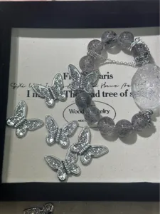 Vintage tibetischer Silber Schmetterling Perlenarmband DIY Kristallstein Schmuck Set
