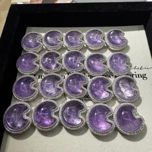 Natural Brazilian Amethyst Moon Rhinestone DIY Accessories Set Jewelry Findings Display Tray 20pcs