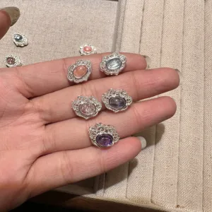 Natural Gemstone Crystal Semi Silver DIY Jewelry Accessories Cordierite Amethyst Aquamarine Rhodochrosite