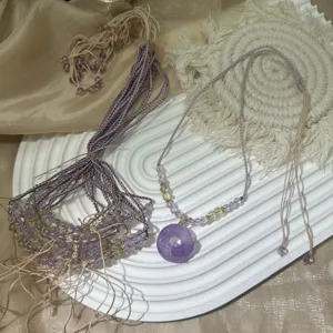 Natural amethyst safety buckle pendant necklace handmade crystal beaded sweater chain gift