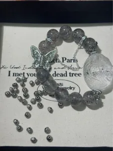 Tibetisches Silber Legierung Schmetterling Edelstein Perlen Armband DIY Schmuck Set.