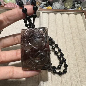 Handmade Smoky Quartz Fox Pendant Necklace Nine-Tailed Fox Gemstone Sweater Chain Jewelry