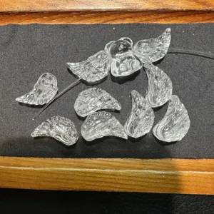 Natural white crystal angel wings loose beads, clear carved jewelry DIY accessories for crafting.