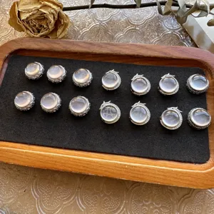 S925 silver rose quartz DIY jewelry pendant accessories set, polished gemstone charms.