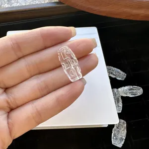Natural white crystal nine-eye dzi bead accessory, ice clear carved pendant for bracelet design.