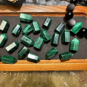 Green malachite crystal point beads detail view for DIY bracelet and jewelry making accessories.