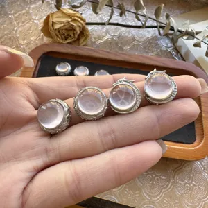 S925 sterling silver natural rose quartz DIY pendant jewelry accessories detail view.