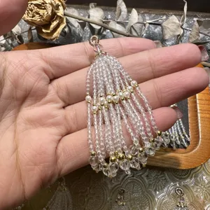 Handmade clear crystal beaded tassel charm for jewelry making, bag pendant and bracelet.