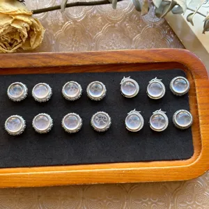 S925 silver rose quartz jewelry accessories DIY round cabochon pendants wholesale